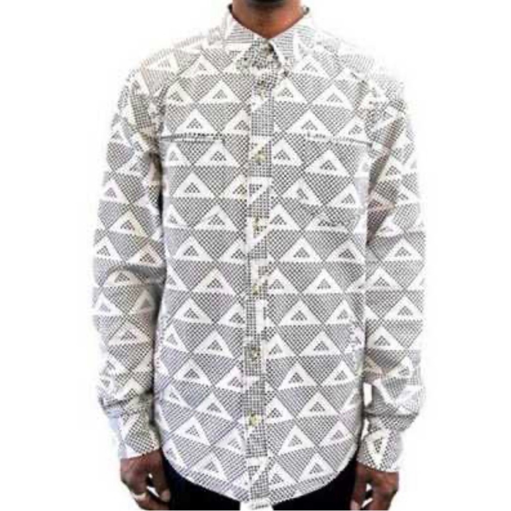 Black Scale Men's Triangle Aztec Pattern Button down - Blue and White Large